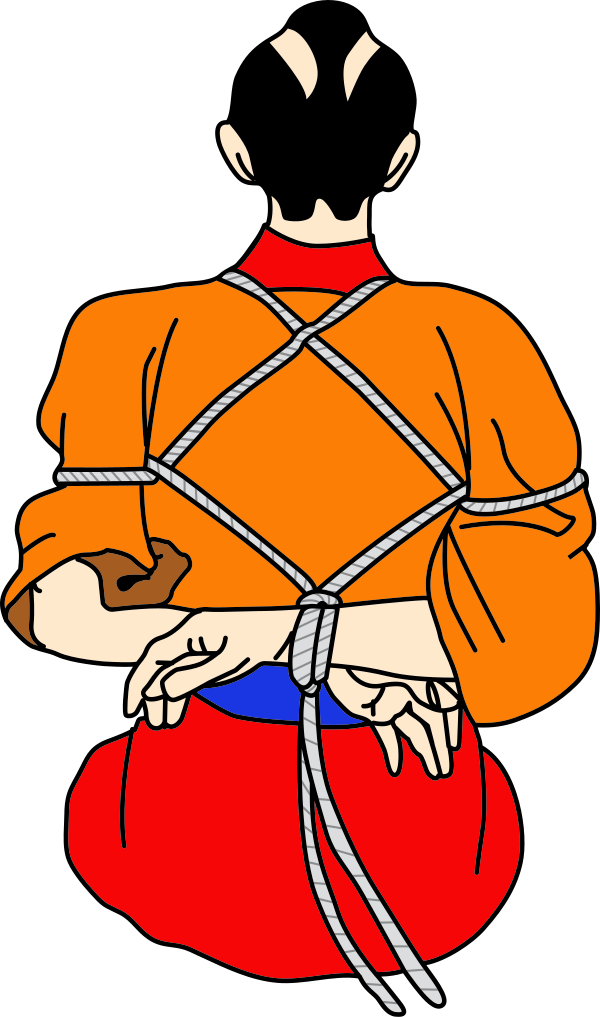 Ilustración de una técnica de hojōjutsu con cuerda nawa